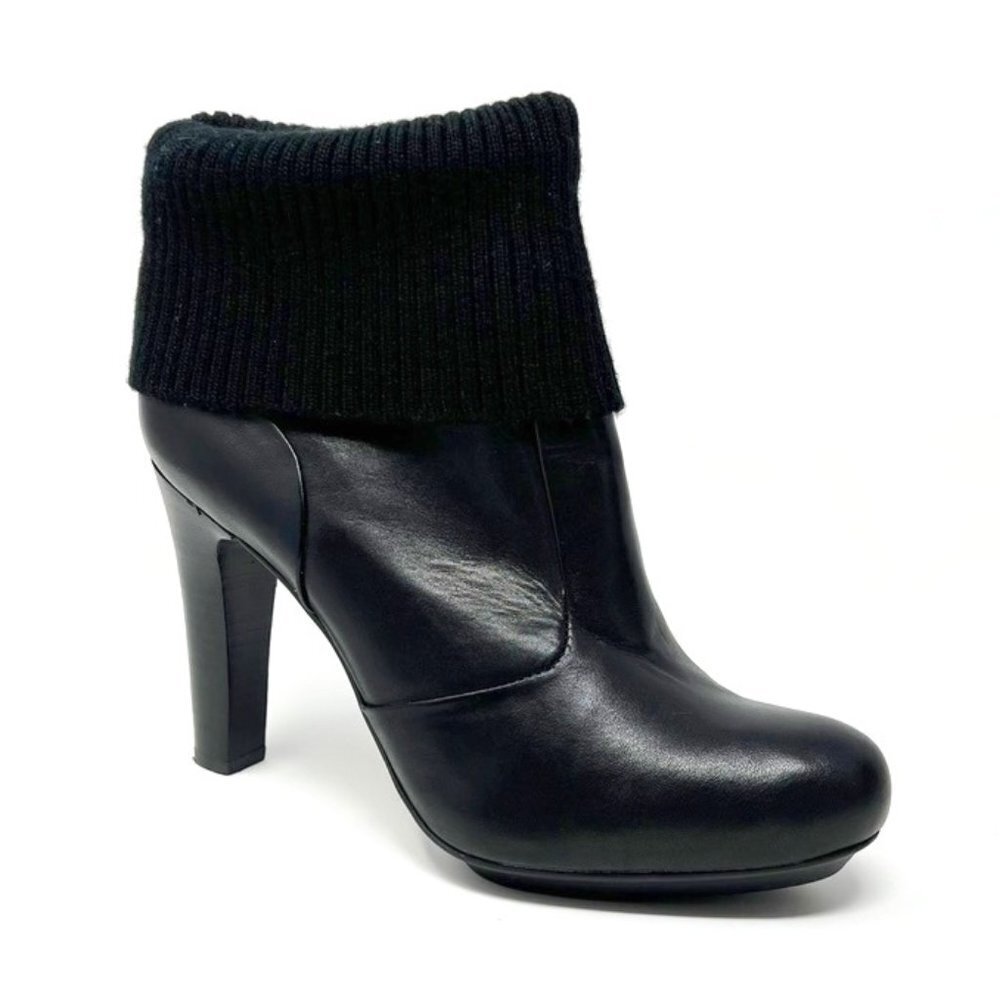 DKNYC Boots Womens 10 Black Iliana Leather High Heeled Booties Sweater Knit Cuff